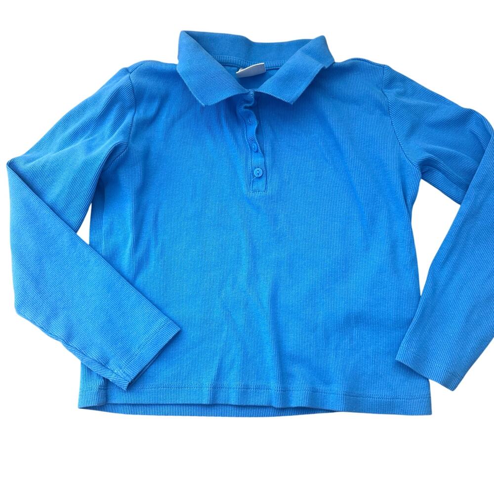 Zara Kids Blue Ribbed Long Sleeve Cropped Polo - Size 8
